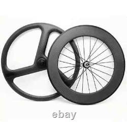 Carbon Road Bike Wheelset Front 3 Spokes Rear 88mm Tubular R36 Hubs Wheels