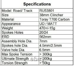 EVER RIDER 700C 38mm Clincher Carbon Fiber Rim/Wheel Road Bike/Cycling RU53801