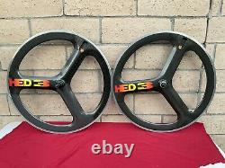 HED 3 Carbon Tri Spoke Clincher Wheelset 650c In Very Nice Condition