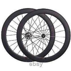 Road Bike Carbon Fiber Racing Wheelset 25mm Wide 60mm Clincher Tubular Wheels