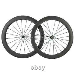 Road Bike Carbon Fibre 60mm Clincher Wheelset 23mm Width R13 Black Hub Wheels