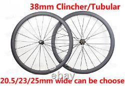 Road Bike Carbon Wheels Depth 38mm 20.5mm/23mm/25mm Width Clincher Tubular
