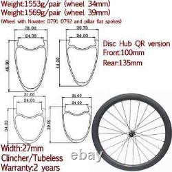 Road Racing Bicycle 700c Carbon Wheel Tubeless Wheelset Quick Release Hub 3K/UD