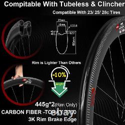 Road Racing Bike Wheelset 700C Carbon Rim 50mm Clincher/Tubeless Ready QR Wheels