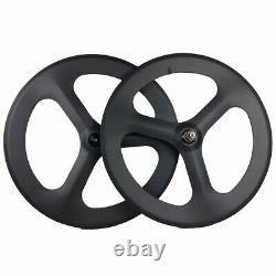 Road Track Bicycle Fixe Gear Carbon 3 Spoke Wheels Clincher Integrated Wheelset