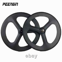 Road Track Bicycle Fixe Gear Carbon 3 Spoke Wheels Clincher Integrated Wheelset