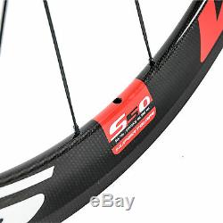 SUPERTEAM 50mm Road Bike Carbon Wheels Clincher Red/White Glossy 271 Hub Bicycle