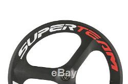Superteam 70mm Tri Spokes Carbon Wheelset Red/White Decal Road Bike Carbon Wheel