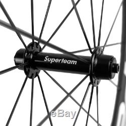 Superteam Carbon Fiber Road Bike WHeels 700C Clincher Wheelset 50mm Matte 23mm